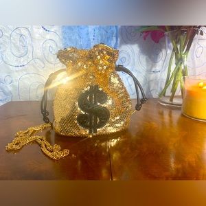 Aldo $ Money Bag Gold Sequins Novelty Purse